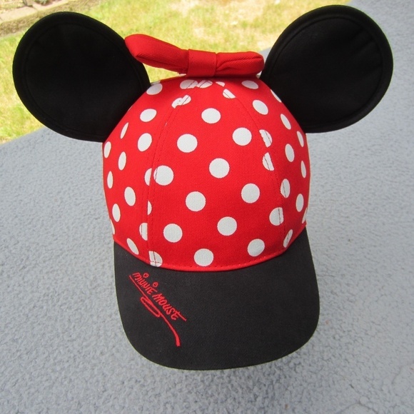 Disney Parks Minnie‎ Mouse Ears Hat Youth Ball cap Bow Polka Dot Vacation - Picture 1 of 13